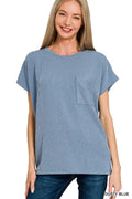 Raised Rib Front Pocket Boxy Top