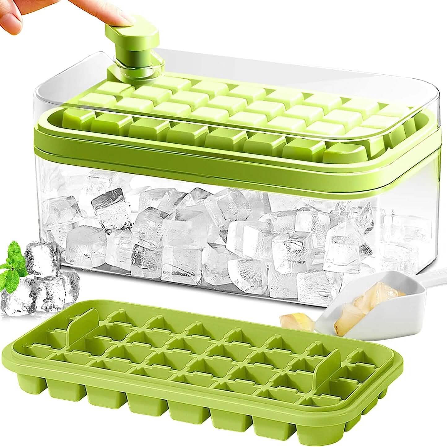 101oz. Ice Cube Tray Set - 64 Pcs Silicone Ice Cube Tray With Lid & Bin