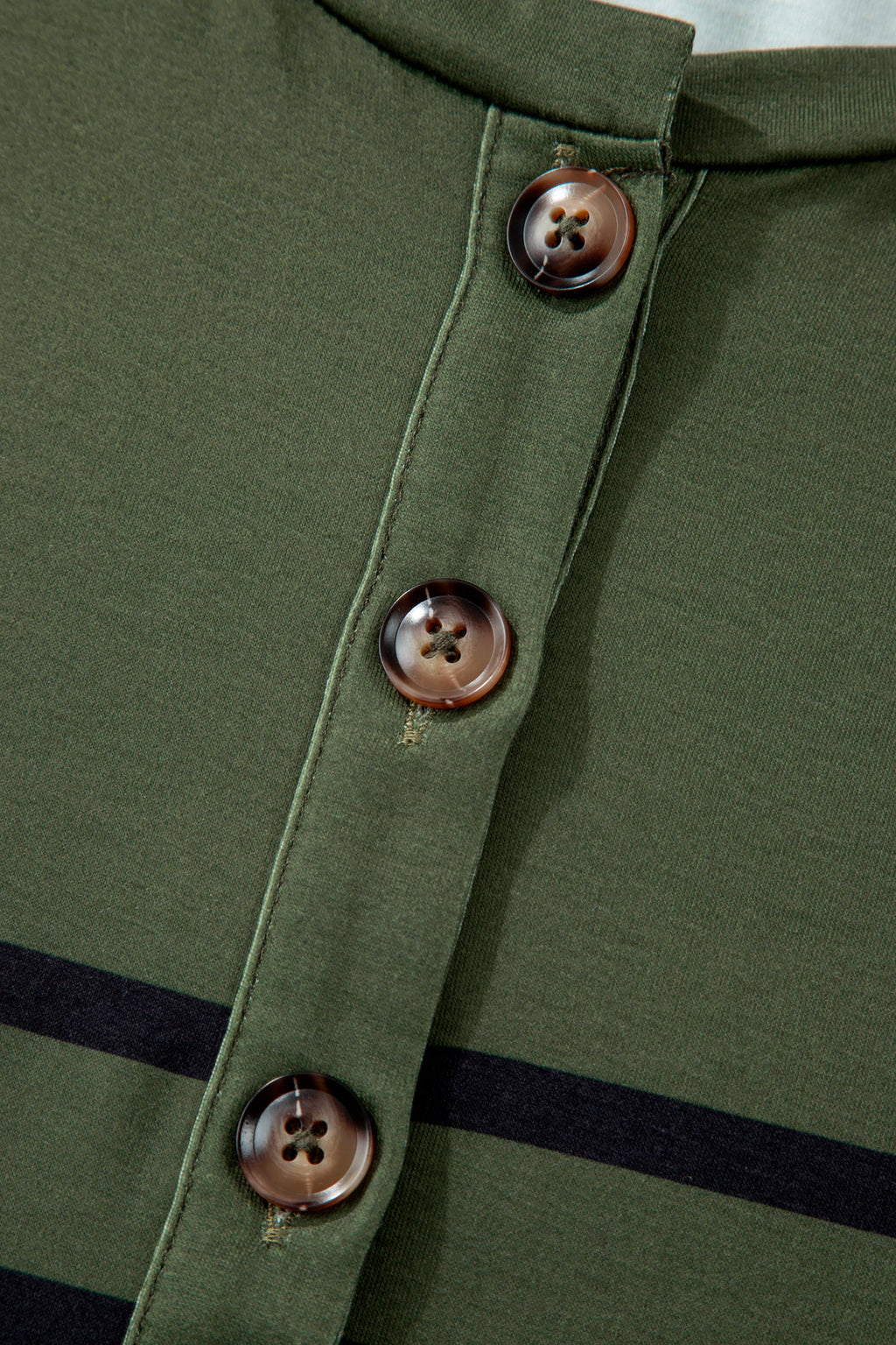 Four Leaf Clover Striped Half Buttons Crew Neck T-Shirt