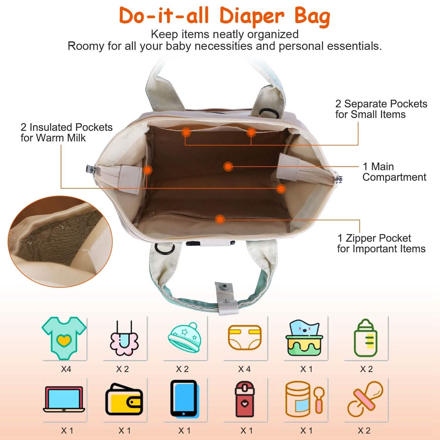 11-Piece Set: Multifunctional Diaper Handbags with Food Bag