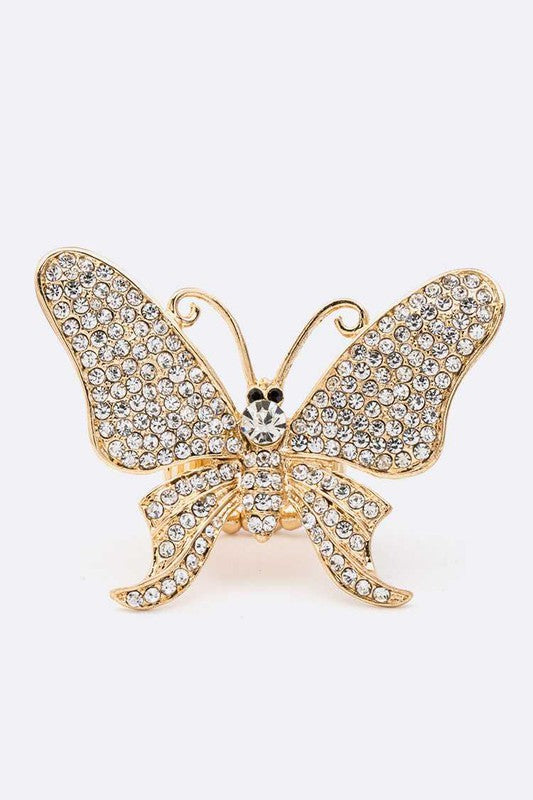 Stretch Ring with Crystal Butterfly Iconic Design, Stylish Fashion Jewelry