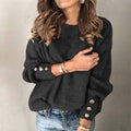 Long Sleeve Round Neck Button Knit T-shirt See size chart under “more details”