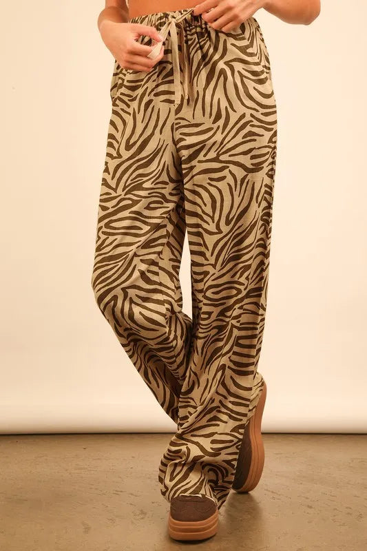 Animal Print Linen Wide Leg Pants