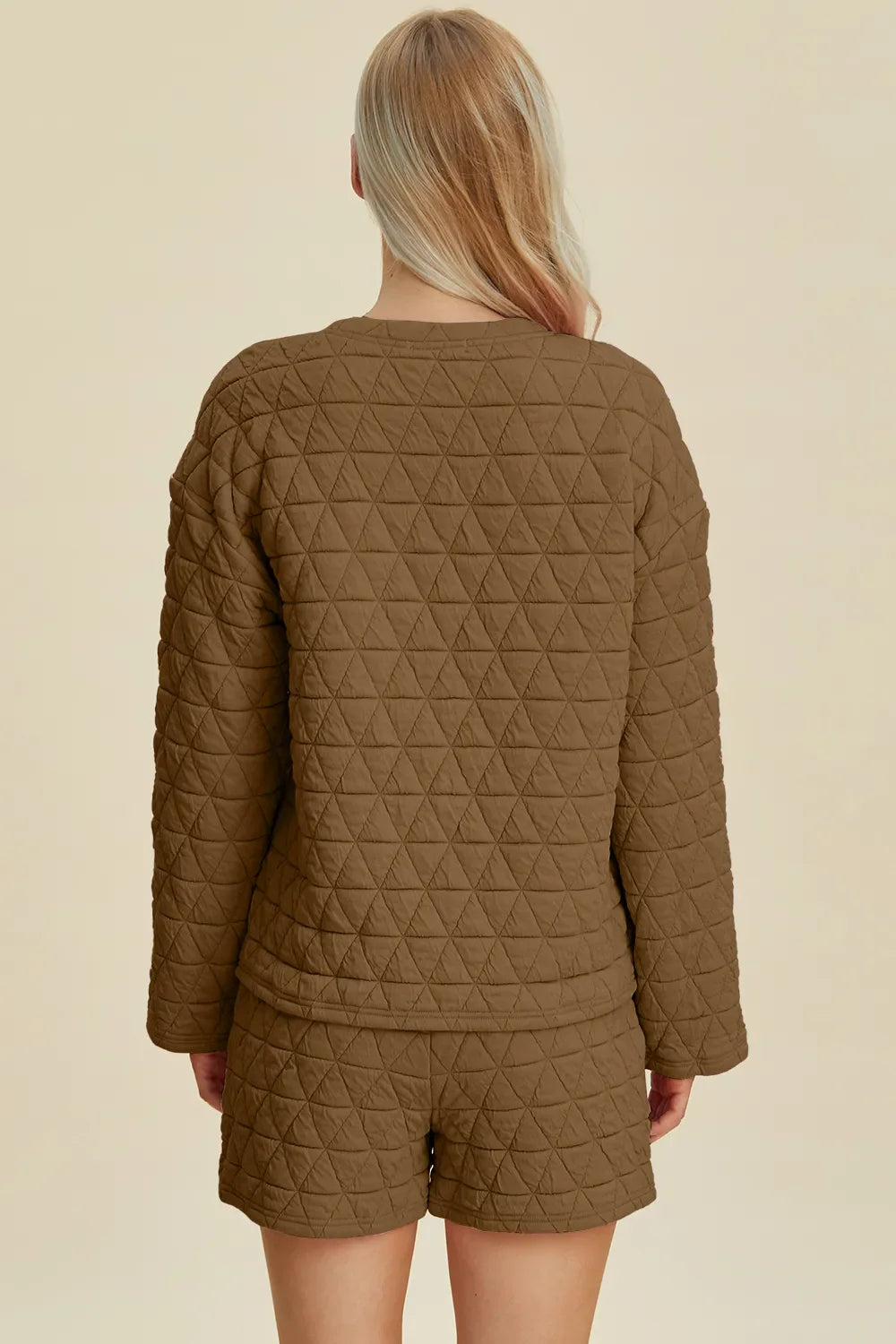 I am a Fashion junky Full Size Texture Round Neck Long Sleeve Top and Shorts Set