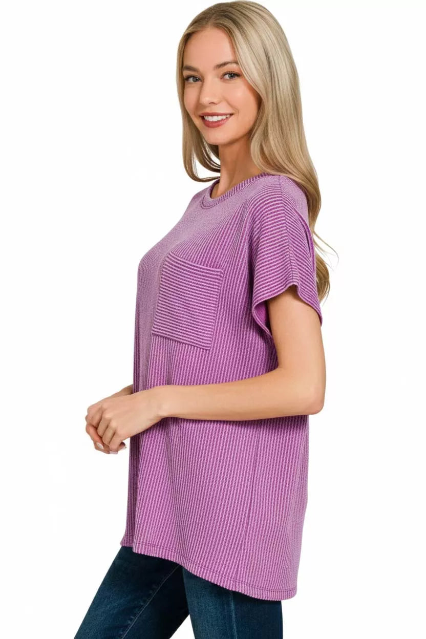 Raised Rib Front Pocket Boxy Top