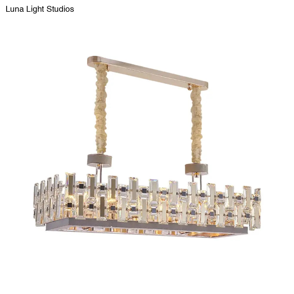 DecorBites™ 12-Bulb Gold Island Light with Clear Crystal Blocks – Contemporary Rectangular Hanging Lamp