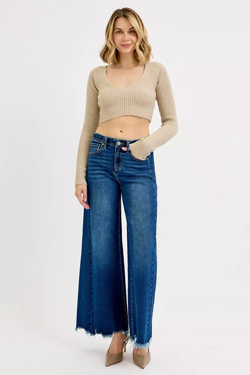 Full Size High Rise Ankle Wide Jeans Plus Size