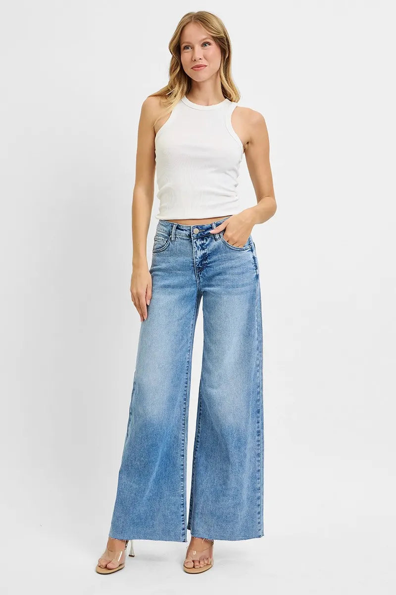 Full Size Tummy Control High Rise Ankle Palazzo Jeans Plus Size