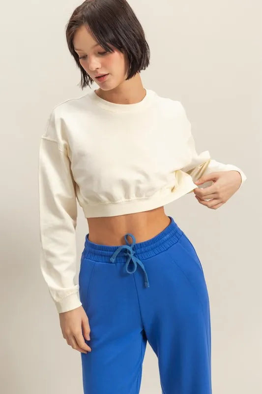 Crew Neck Long Sleeve Crop Sweatshirt