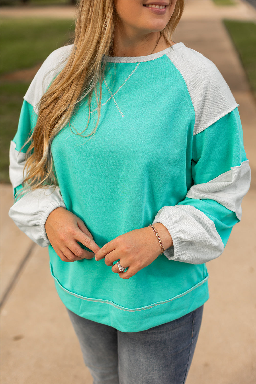 Colorblock Patchwork Cross Seam Plus Sweatshirt