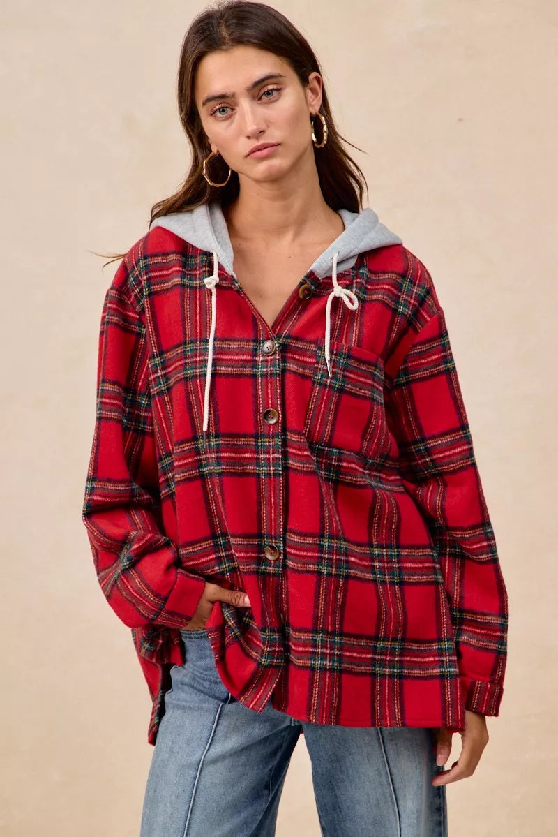 Brushed Plaid Hooded Jacket