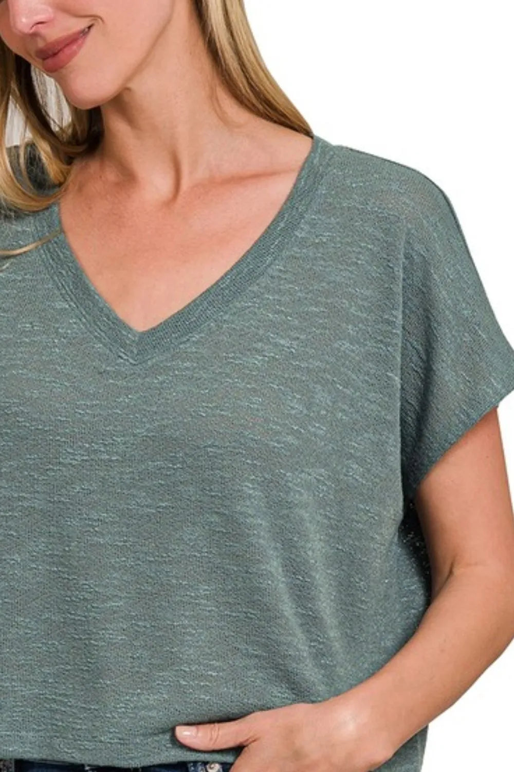 Hacci Slub V-neck Drop Shoulder Crop Top