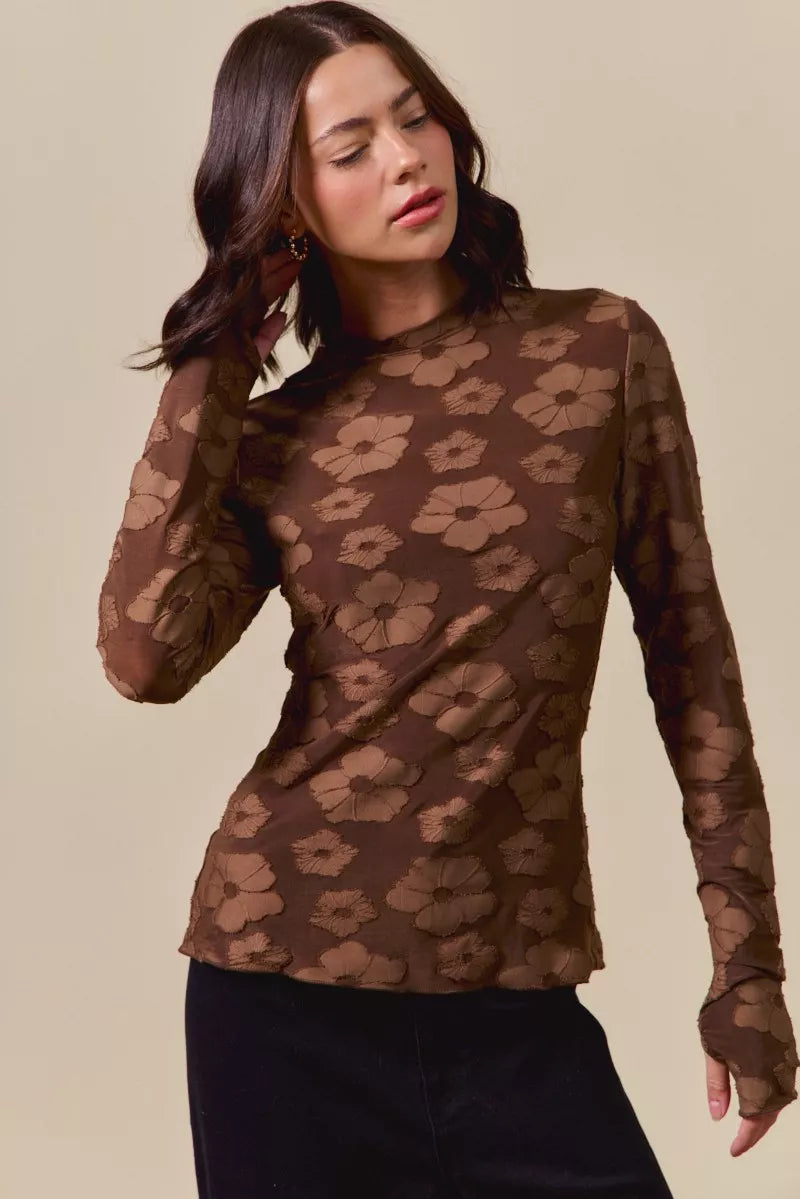 Stretched Jacquard Casual Tops with Thumb Opening