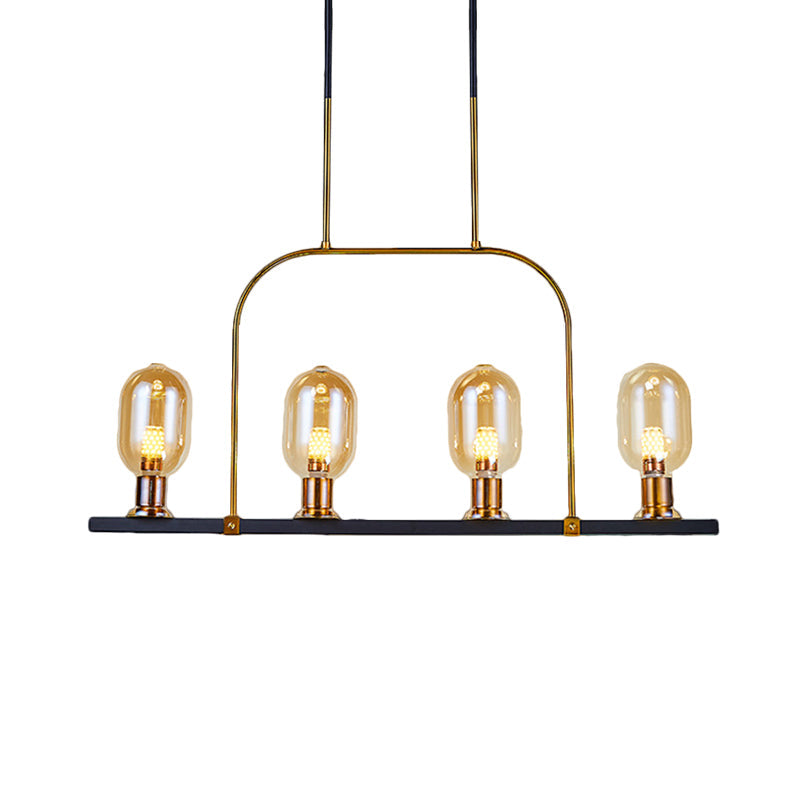 DecorBites™ Modern Amber Glass 4-Light Hanging Ceiling Lamp with Metallic Frame - Bulb-Like Island Lighting