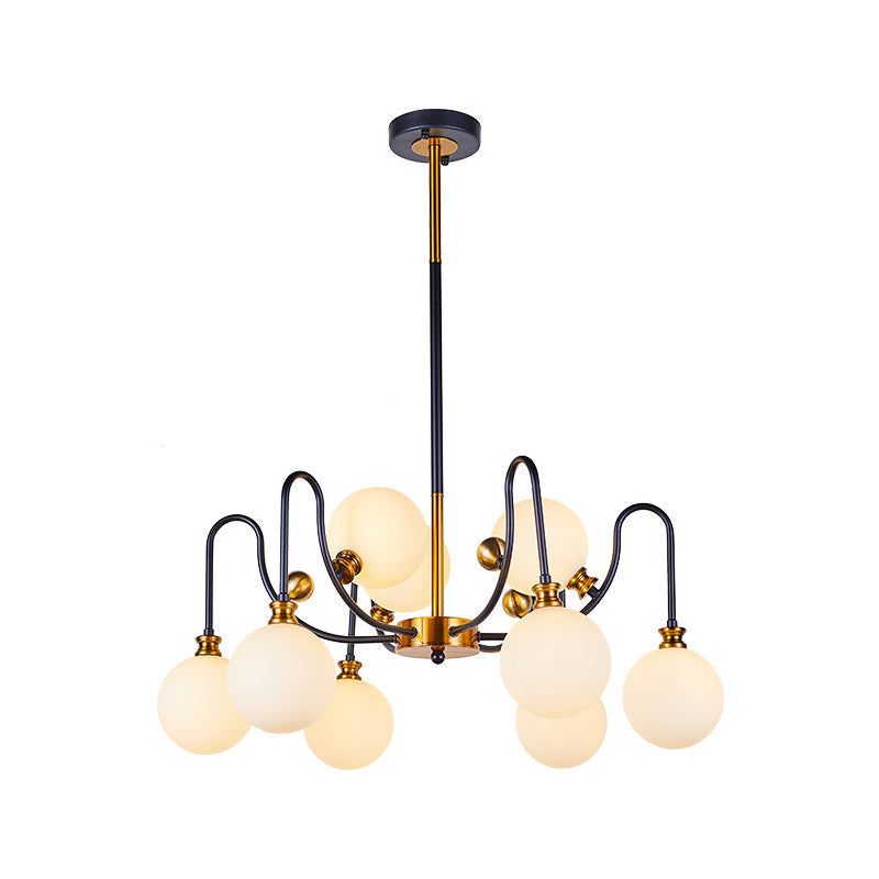 DecorBites™ Sleek Opal Glass Pendant Chandelier - Modernist Spherical Down Lighting - Black-Gold Finish - 6/9 Bulb Option for Living Room