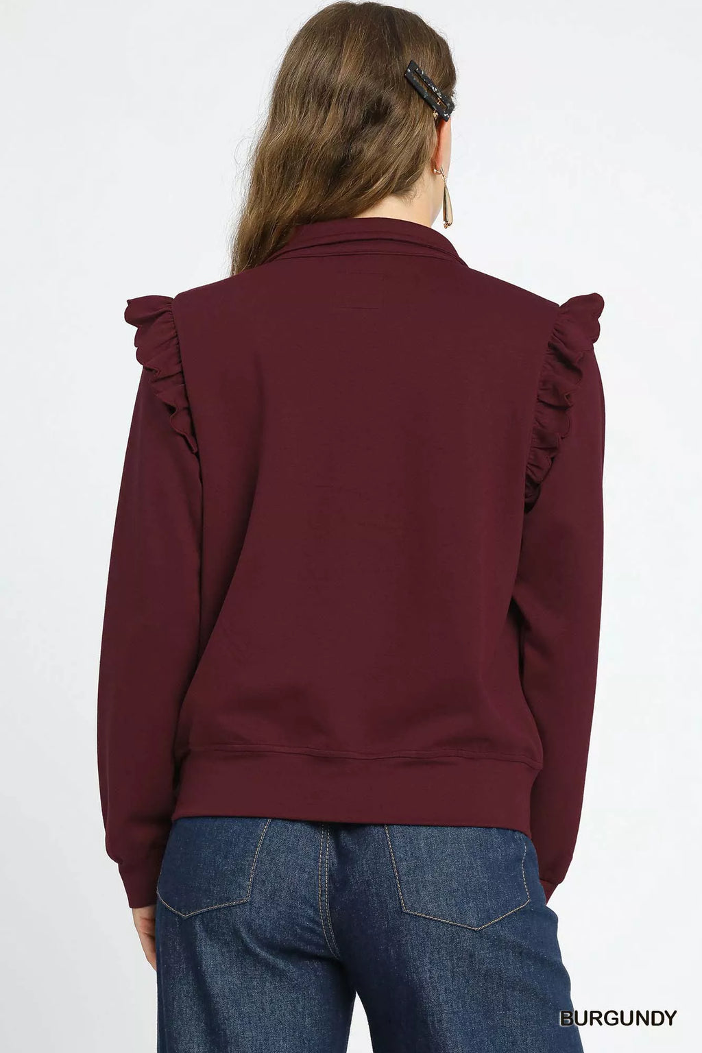 Luxeknit Ruffle Shoulder Quarter-Zip Sweatshirt