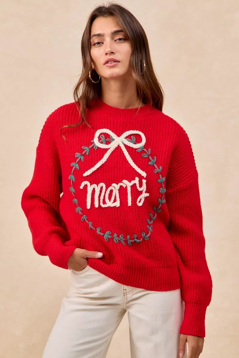 Christmas Wreath Merry Letter Knit Top