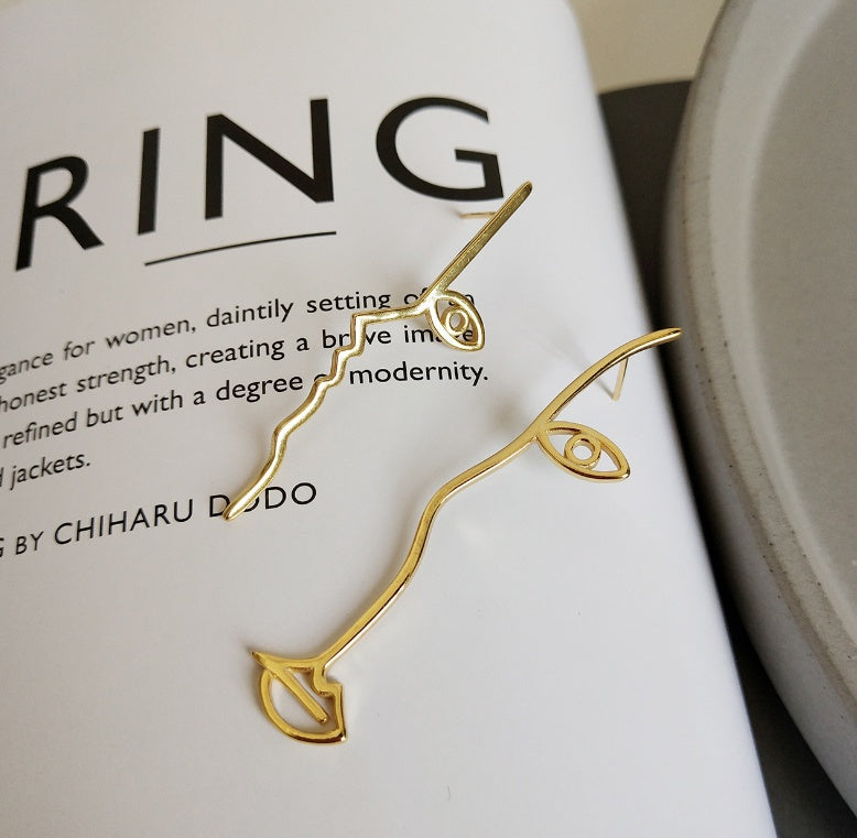 S925 sterling silver face contour earrings