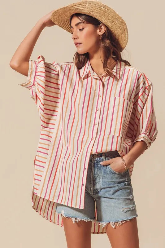 Multicolored Stripe Button Down Shirt