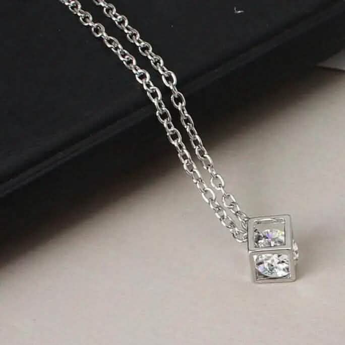 14K Gold Love Cube Three-Dimensional Diamond Shape Necklace Cz Pendant