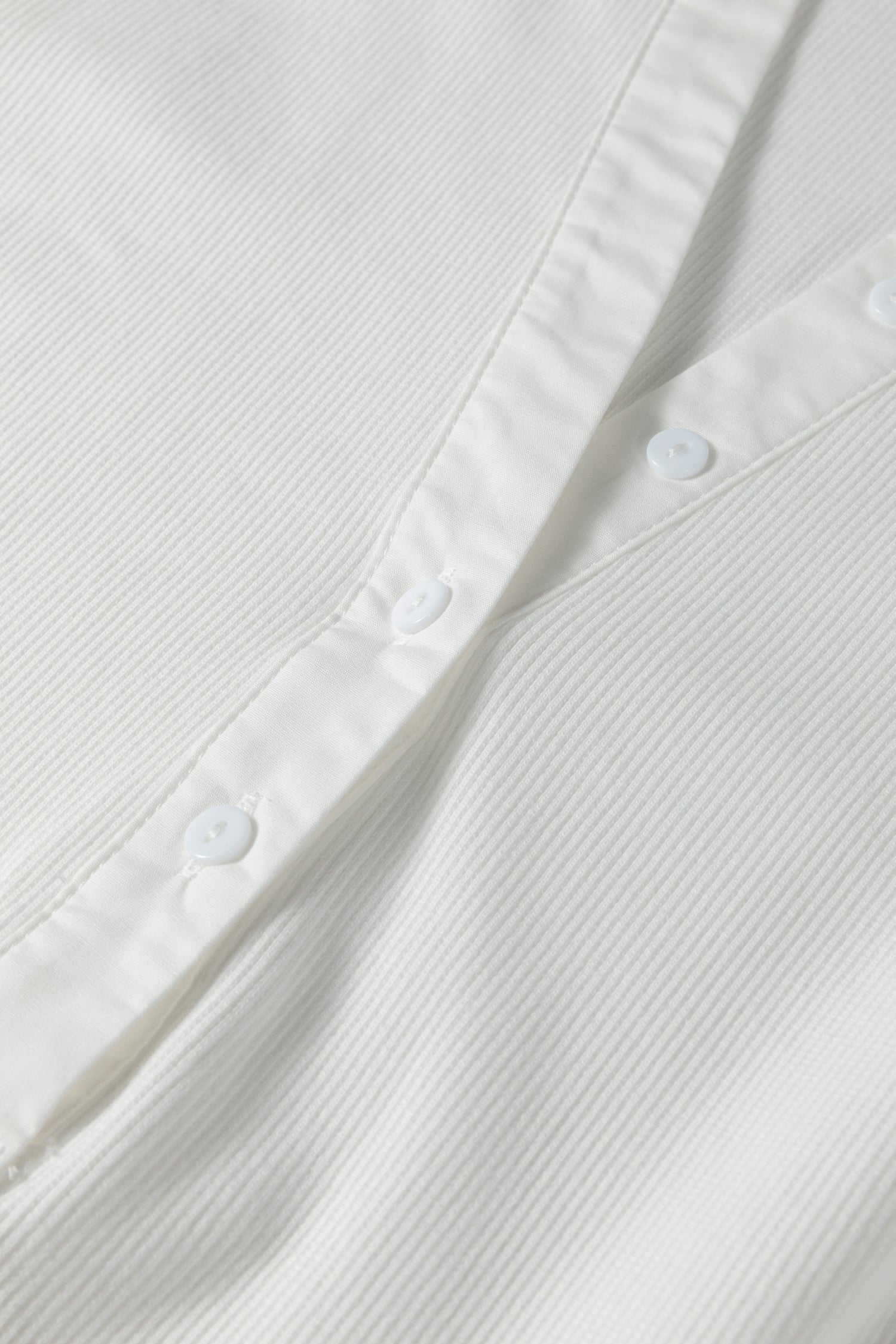 White Button Placket 3/4 Striped Sleeve Patchwork Rib Knit Top