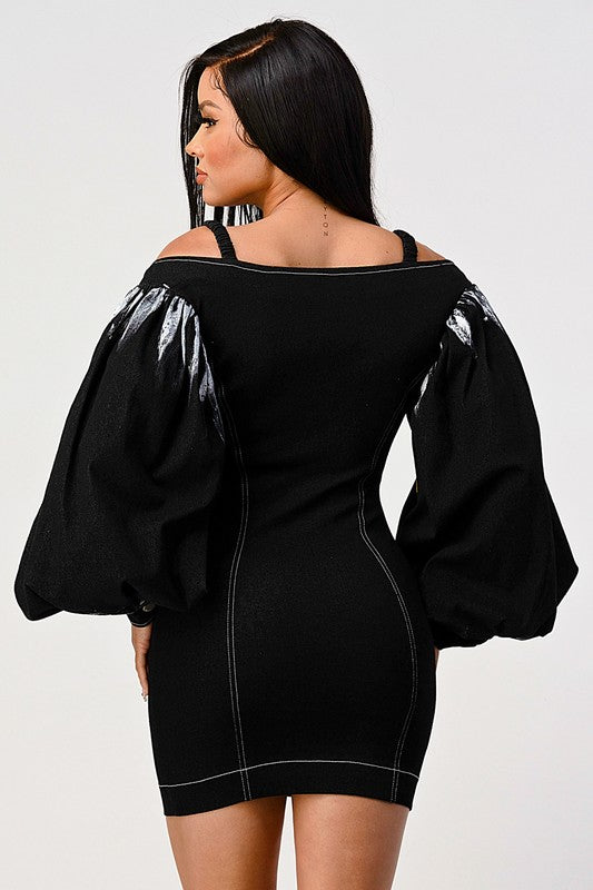 Denim black dye sleeve zip up dress See size chart under “more details”