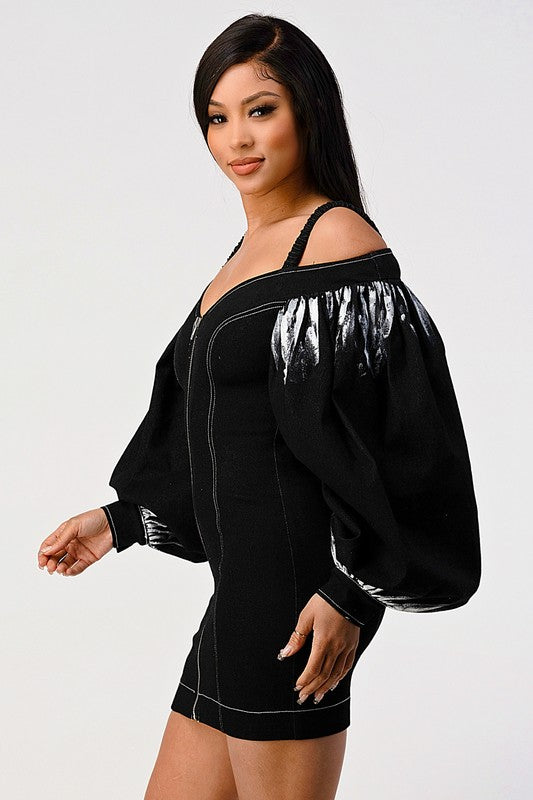 Denim black dye sleeve zip up dress See size chart under “more details”