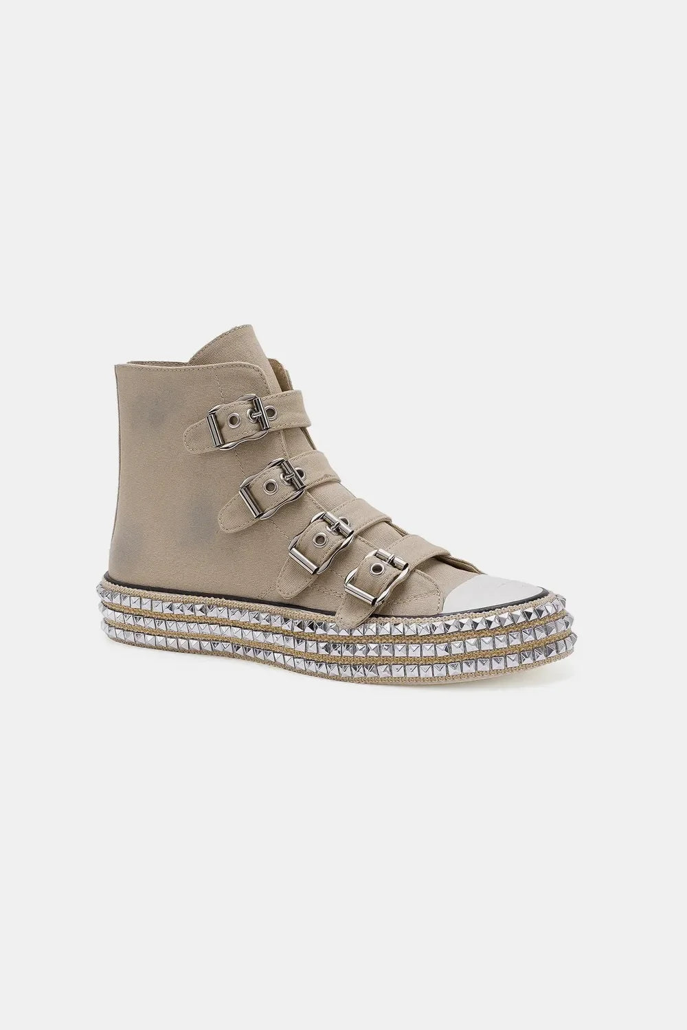 Fashion Multi-Buckle Straps Studded Platform Sneakers