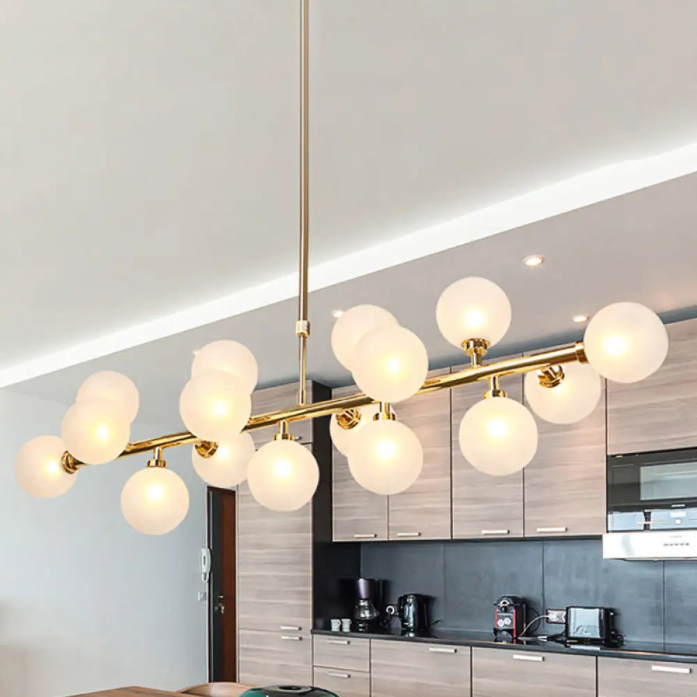 DecorBites™ 16-Light Gold Linear Island Chandelier with Glass Shade - Post Modern Billiard Lighting