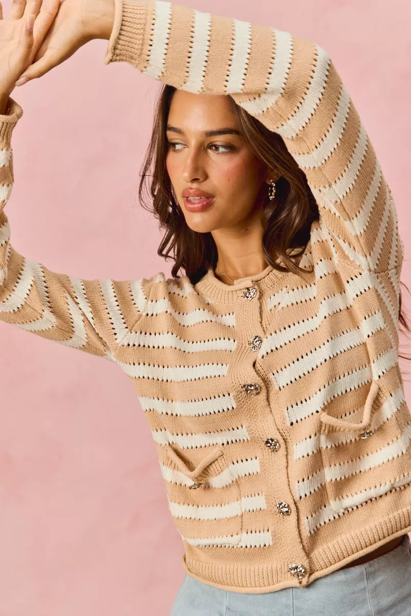 Stripe Long Sleeves Button Sweater Cardigan