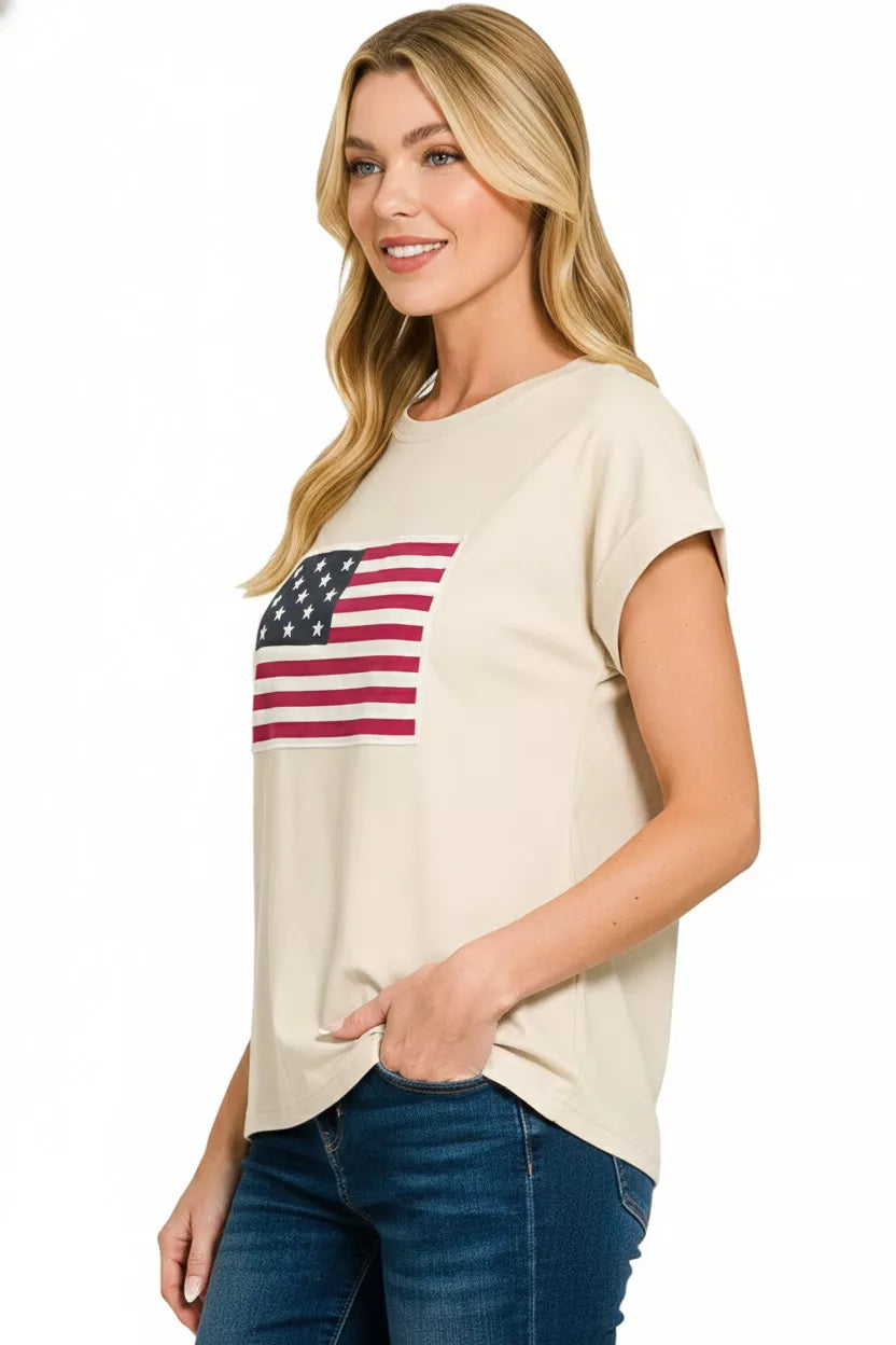 Full Size US Flag Round Neck Short Sleeve T-Shirt Plus Size