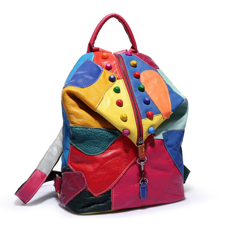 Backpack Cowhide Stitching Fashion Leather Handbags