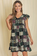 Mix Print Flutter Sleeve Mini Dress See size chart under “more details”