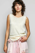 Ribbed Round Neck Tank with Lace Trim