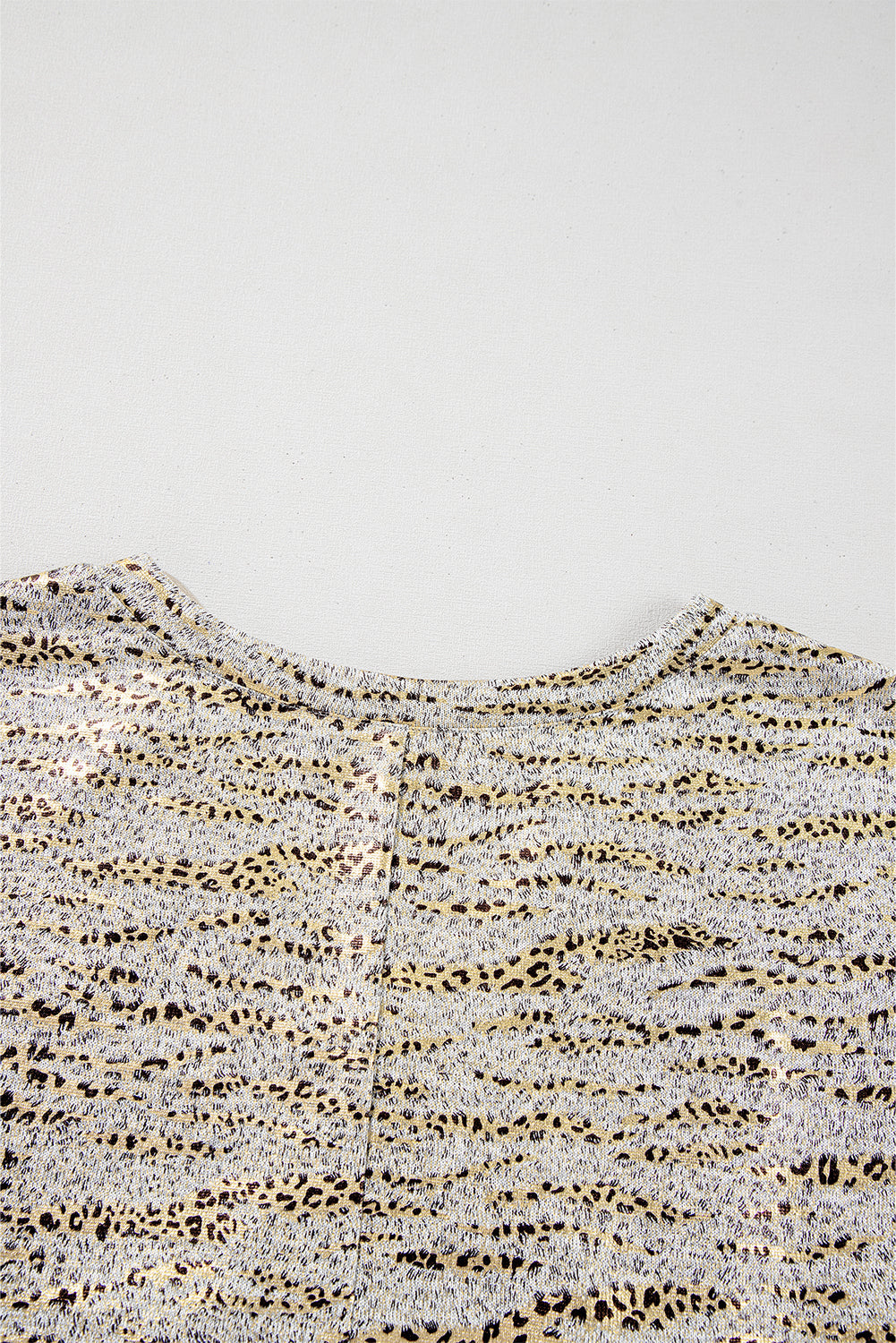 Gray Leopard Print Half Sleeve V Neck Loose Fit T Shirt