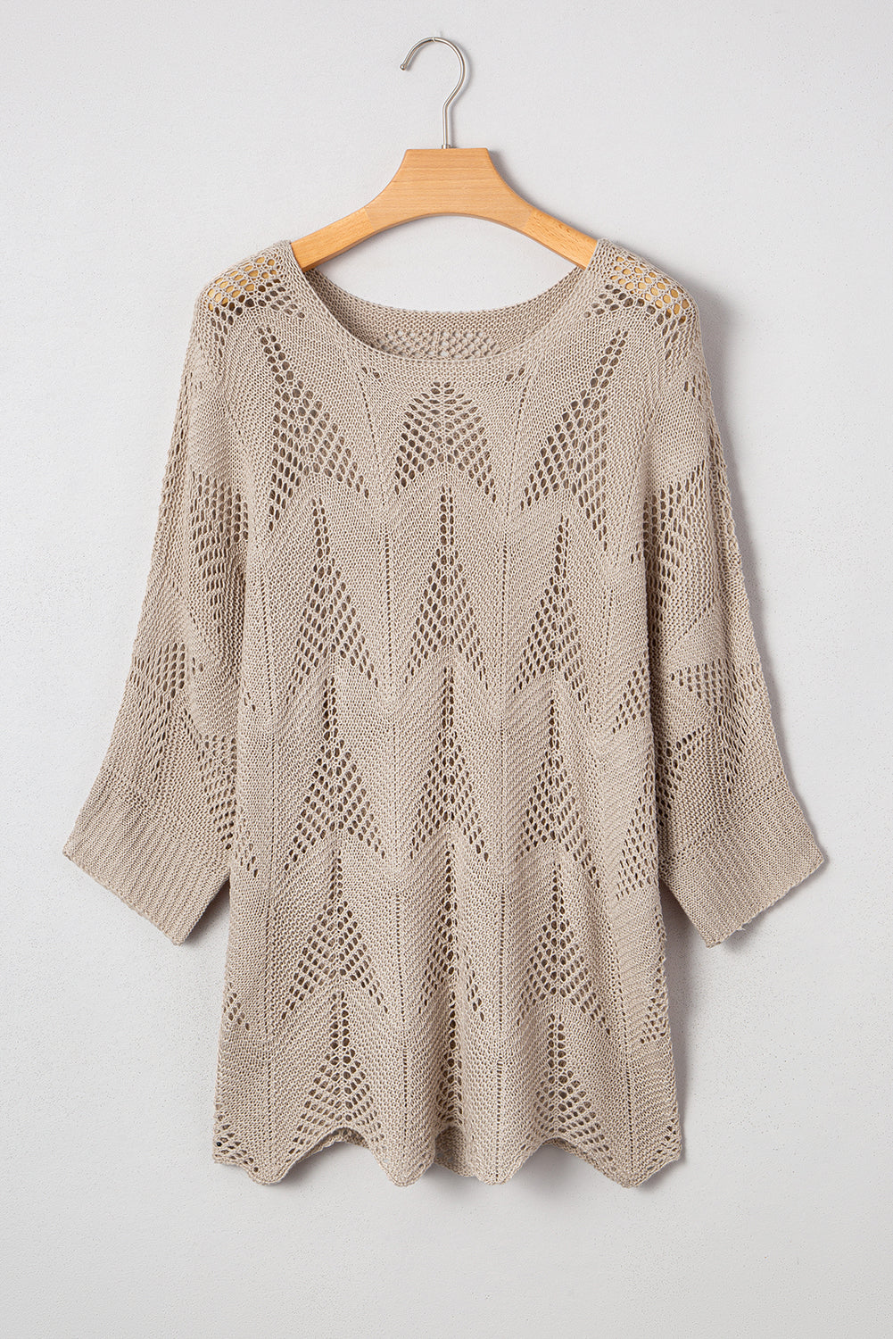 Parchment Hollow Out Knit 7/8 Sleeve Casual Sweater