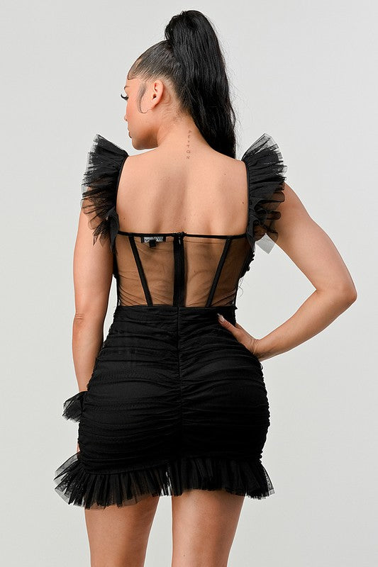 BE ADORABLE RUFFLE MINI DRESS See size chart under “more details”