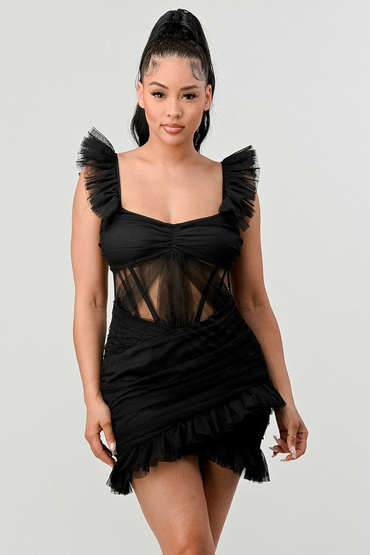 BE ADORABLE RUFFLE MINI DRESS See size chart under “more details”