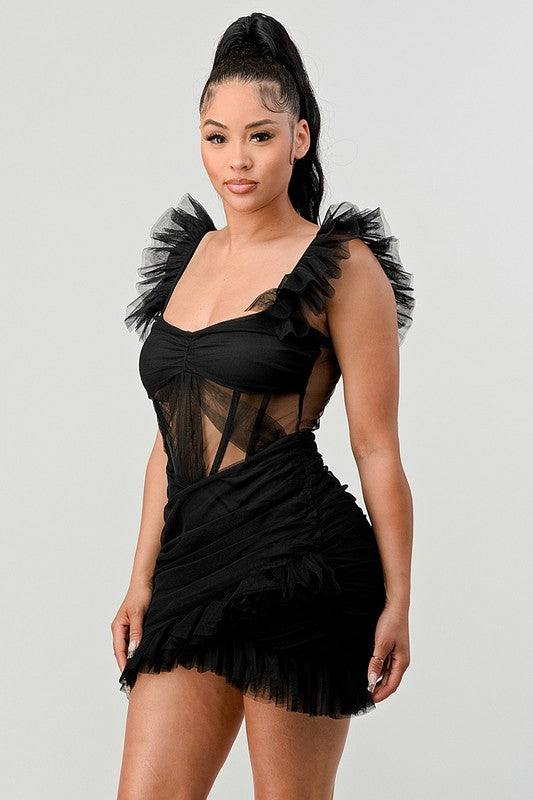 BE ADORABLE RUFFLE MINI DRESS See size chart under “more details”