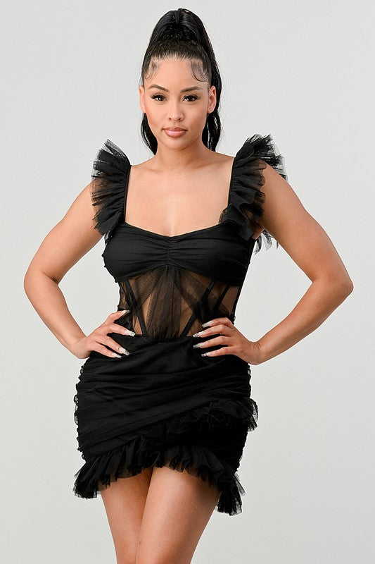 BE ADORABLE RUFFLE MINI DRESS See size chart under “more details”