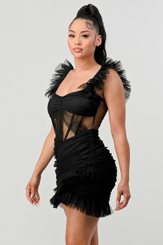 BE ADORABLE RUFFLE MINI DRESS See size chart under “more details”