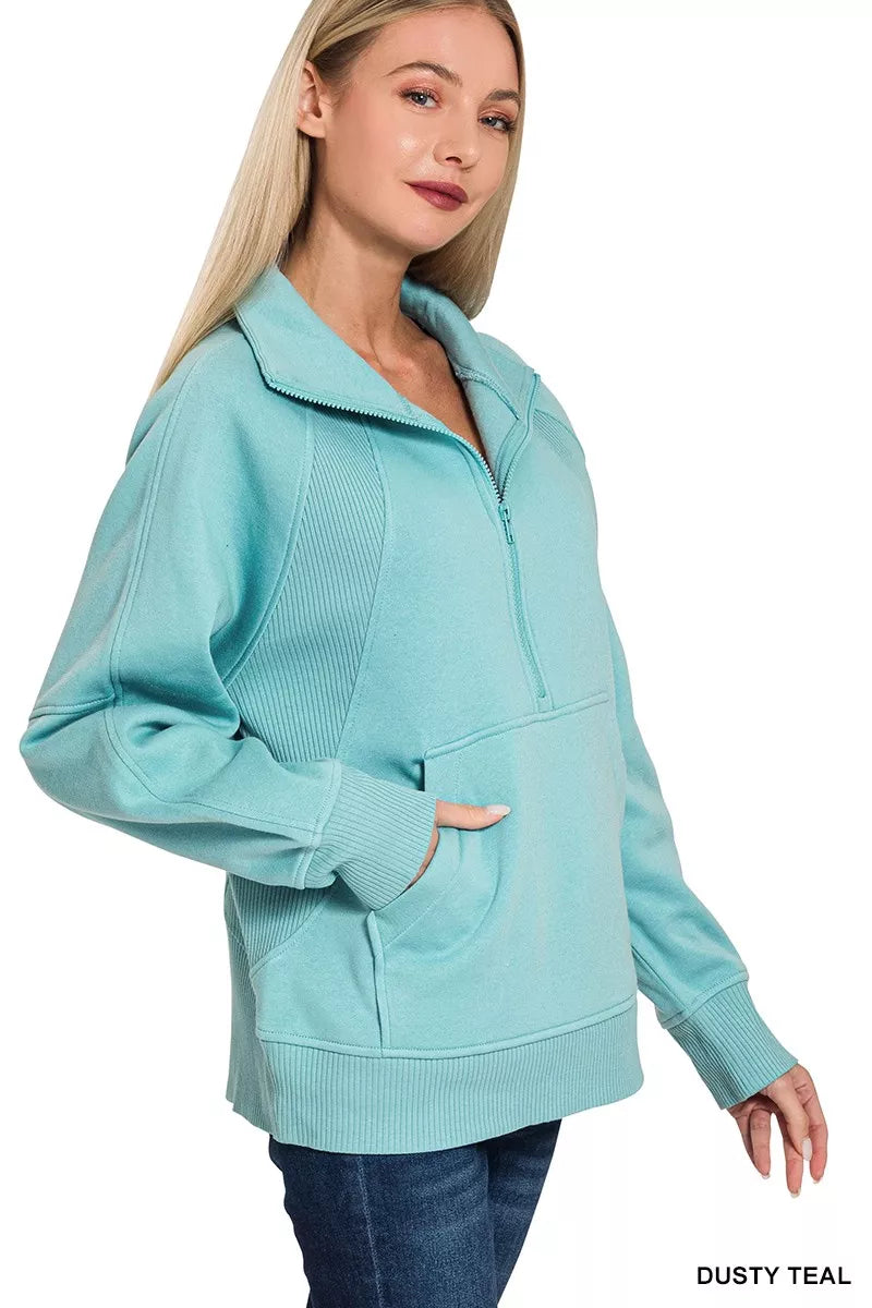 Half Zip Fleece Sweatshirt with kangaroo Pocket