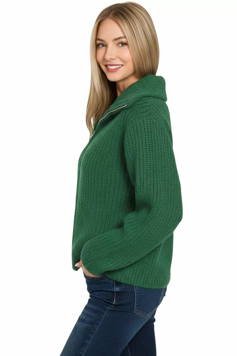 I am a Fashion Junky High Neck Full Zip Sweater Cardigan