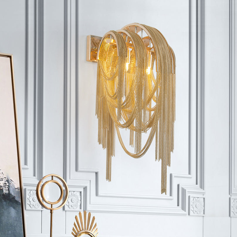 DecorBites™ Mid Century Gold/Silver Stacked Tassel Wall Lamp - 2 Bulb Metallic Sconce Light Fixture for Hotel