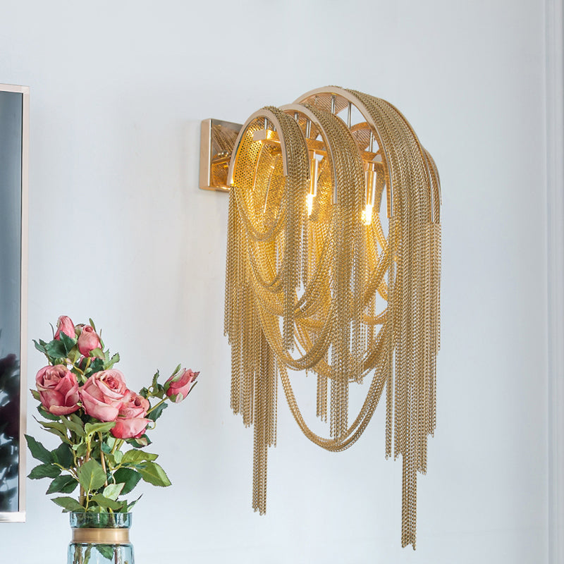 DecorBites™ Mid Century Gold/Silver Stacked Tassel Wall Lamp - 2 Bulb Metallic Sconce Light Fixture for Hotel