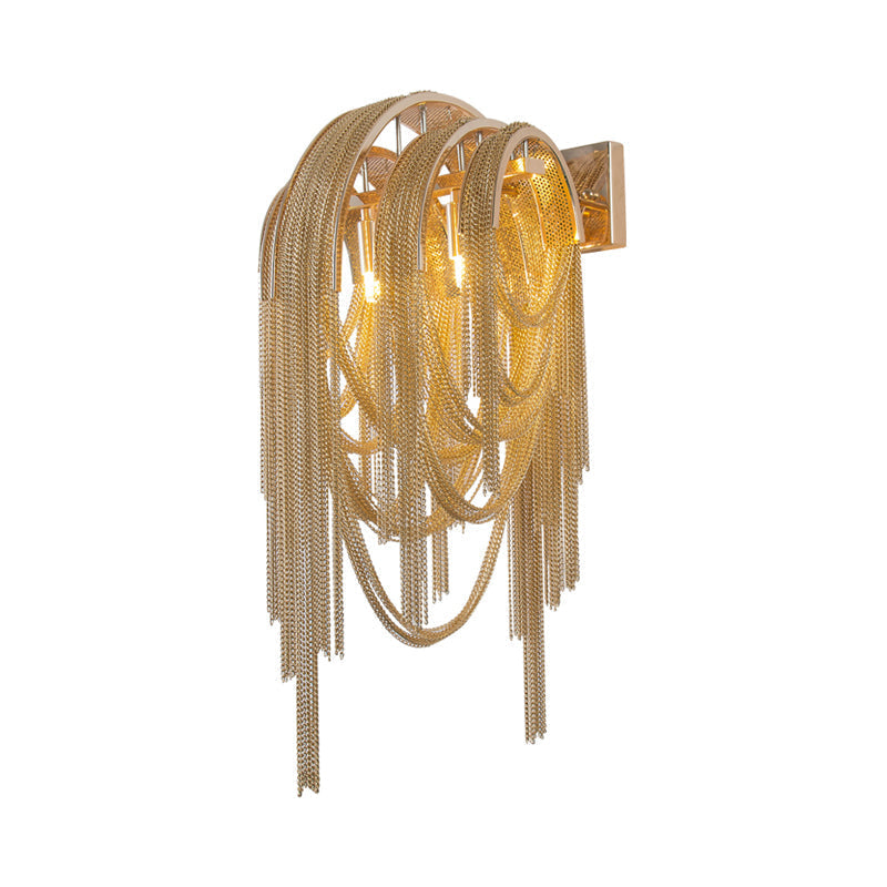 DecorBites™ Mid Century Gold/Silver Stacked Tassel Wall Lamp - 2 Bulb Metallic Sconce Light Fixture for Hotel