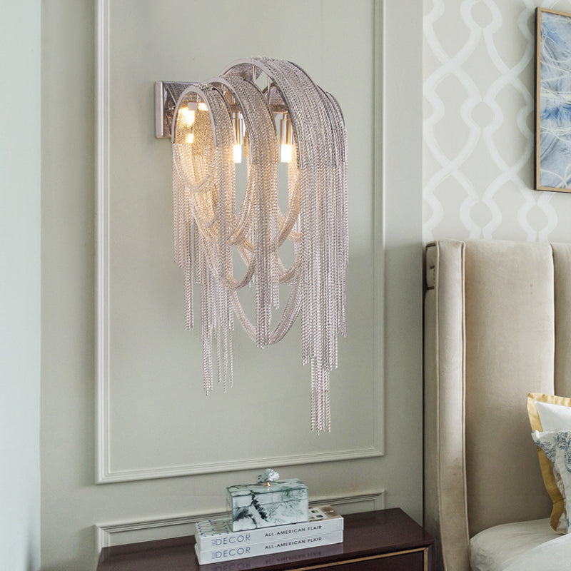 DecorBites™ Mid Century Gold/Silver Stacked Tassel Wall Lamp - 2 Bulb Metallic Sconce Light Fixture for Hotel