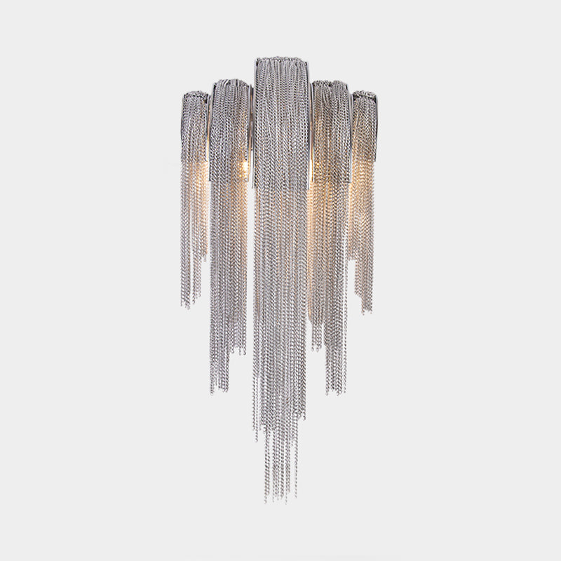 DecorBites™ Mid Century Gold/Silver Stacked Tassel Wall Lamp - 2 Bulb Metallic Sconce Light Fixture for Hotel