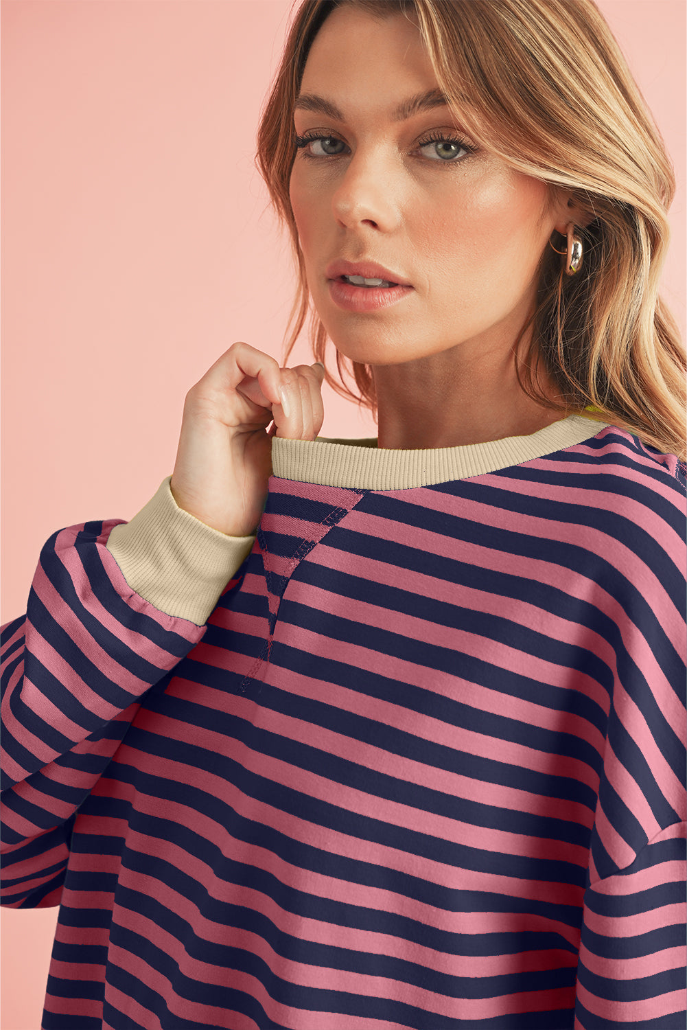 Black Stripe Contrast Edge Cross Seam Oversized Sweatshirt