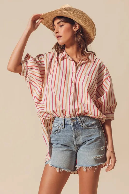 Multicolored Stripe Button Down Shirt